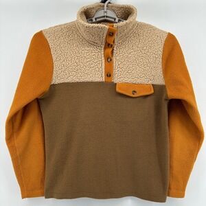 DONNI. Tri-Color Sherpa Fleece Pullover Womens Medium Earthy Gorpcore Granola